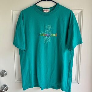 Vintage Disneyland Tigger Embroidered Teal Green T-Shirt Made in USA Large